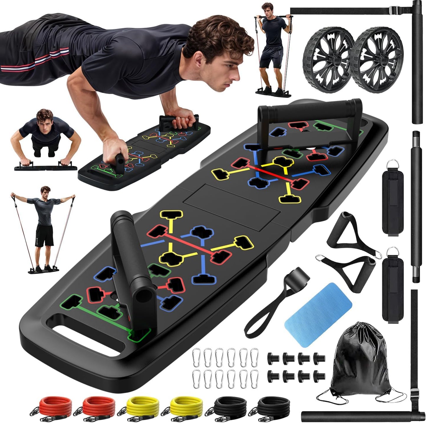 Portable Home Gym Push Up Board with Pilates Bar & Resistance Bands